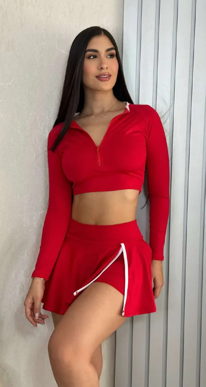 Zip Jacket Skort Set in Red